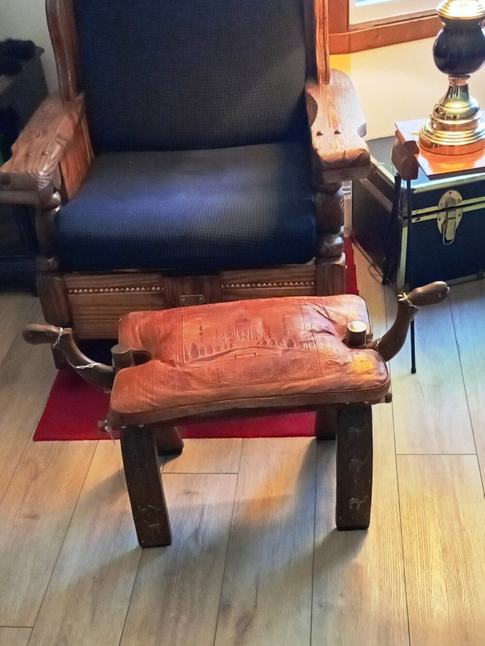 ANTIQUE MIDDLE EASTERN CAMEL BENCH / OTTOMAN / STOOL / FOOTREST / SADDLE